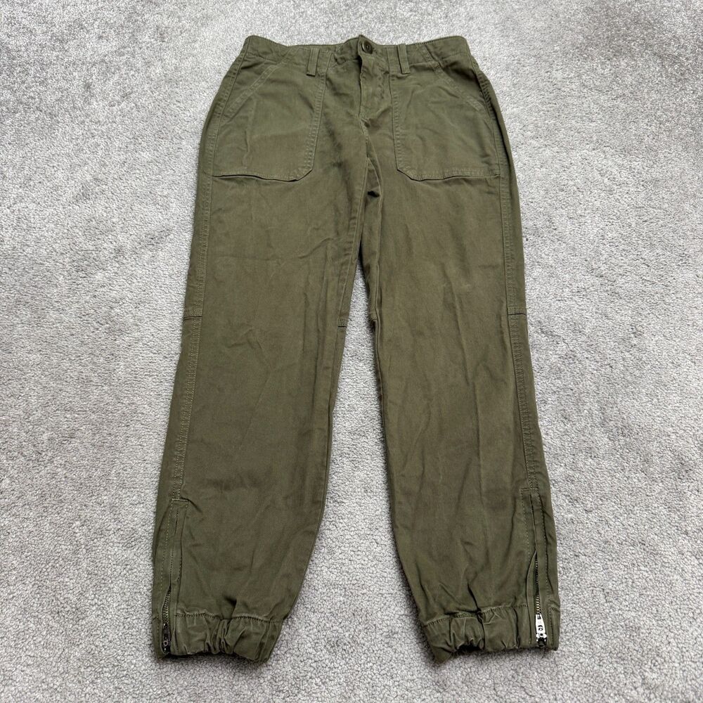 Banana Republic Cargo Jogger Pants Women 2P Olive Green Stretch Ankle Zip Pocket